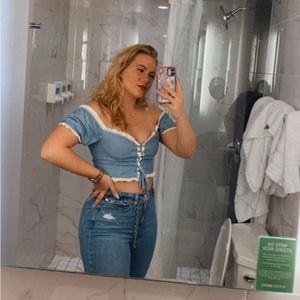 “Cider” Blue Hollow Lace Denim Crop Top